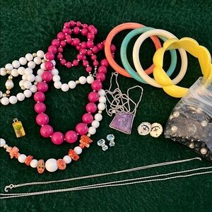 Lot of 16 Sterling Silver and Vintage Beads and Bangles + 1993 MGM Gaming Token
